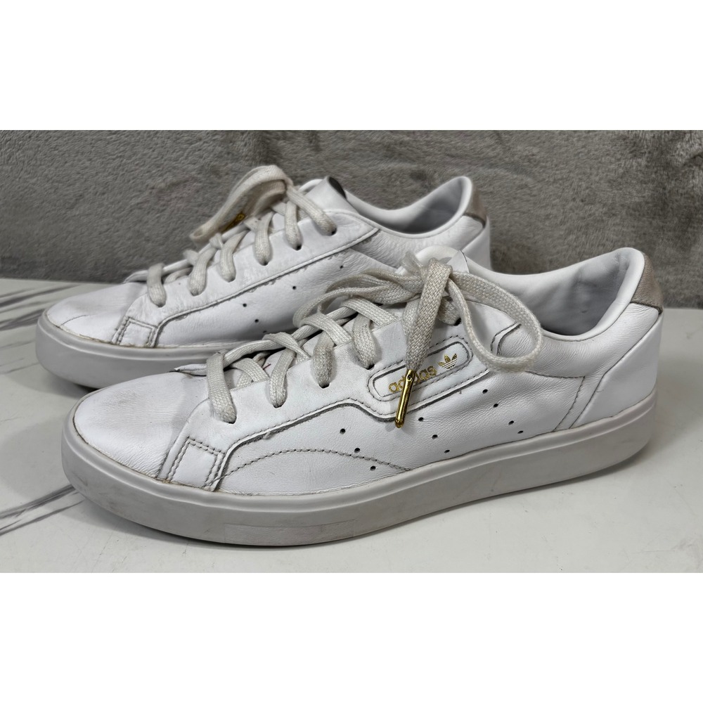 Adidas Sleek Sneakers Womens‎ 8 White Leather Low Top Shoes DB3258